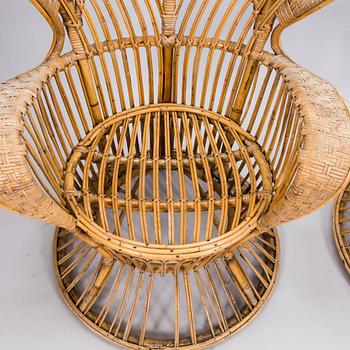 GIO PONTI & LIO CARMINATI, A pair of 'Conte Biancamano' rattan Wingback Armchairs for Bonacina, Italy.