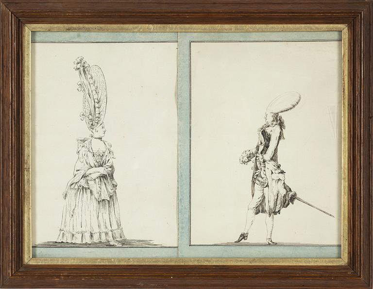 Erik Palmstedt, tillskrivna, tuschteckningar, 2 st, samramade.