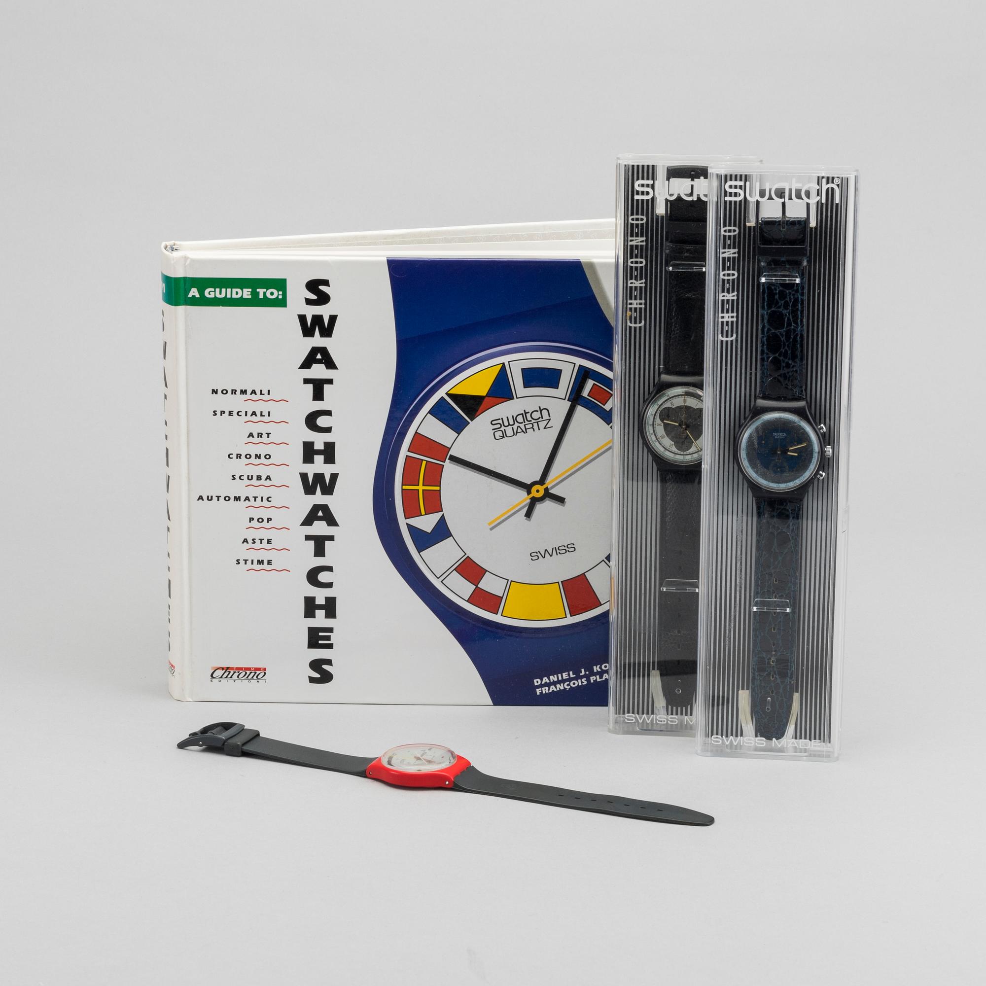 ARMBANDSUR, 3 st, samt en BOK, SWATCH.