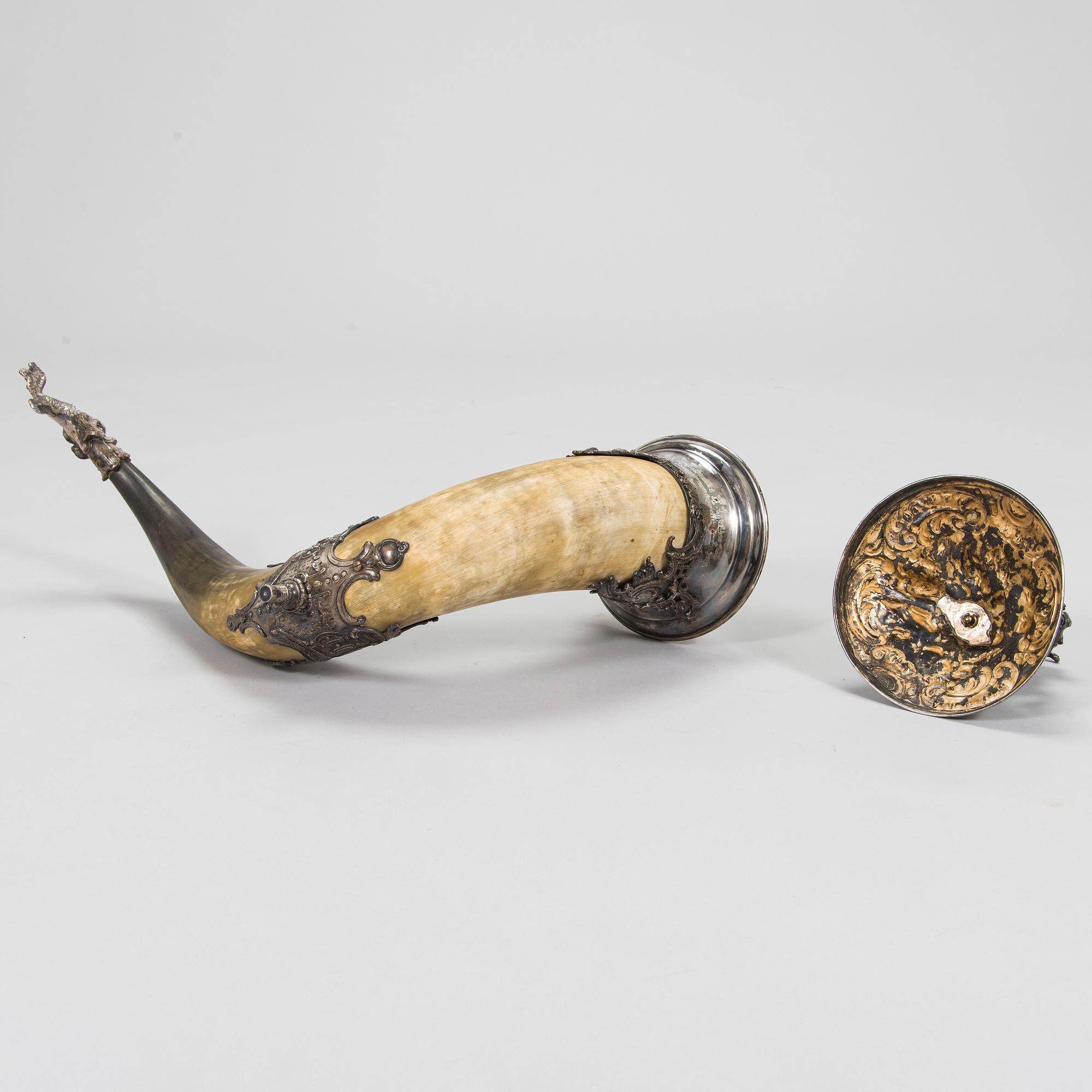 Silver-plated horn decoration, the end of 19th century. Height 93 cm.