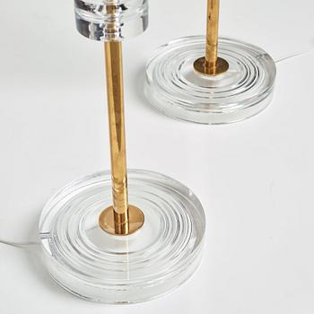 Carl Fagerlund, a pair of glass and brass floor lights, Orrefors,  Sweden 1960-70's, model RD1990.