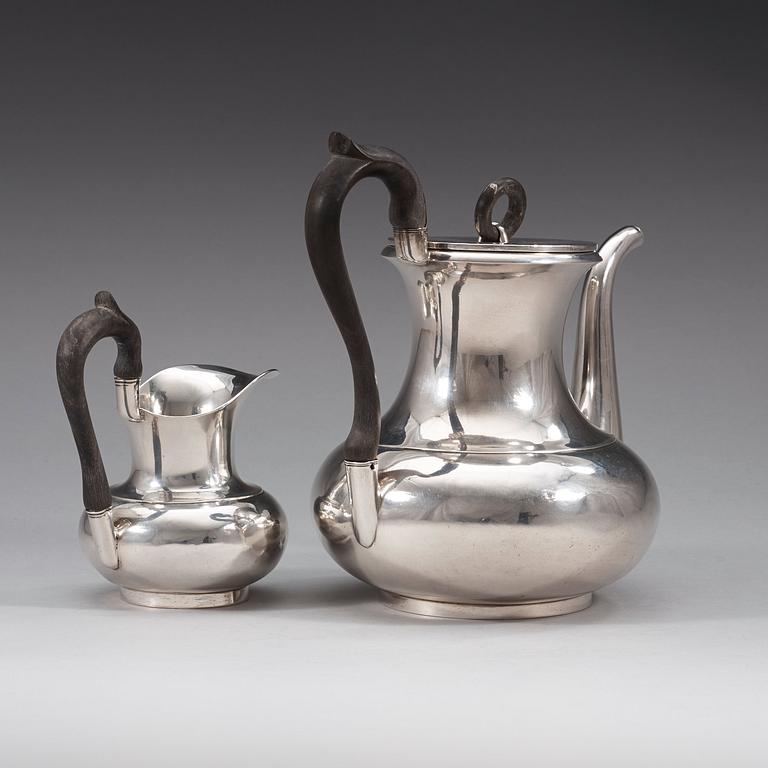 A Swedish 19th century silver coffee-pot and cream-jug, marks of Gustaf Möllenborg, stockholm 1838.