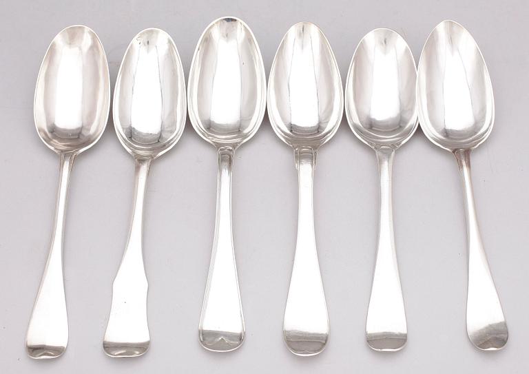 MATSKEDAR, 6 st, silver, bl a Berndt Halck, Halmstad, 1761, 1700-tal och sent 1800-tal. Totalvikt ca 350 gram.