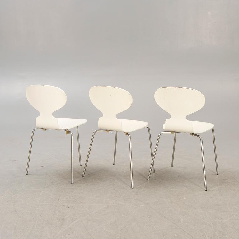 A set of three Arne Jacobsen Myran chairs for fritz Hansen Denmark alter part of the 20th century.