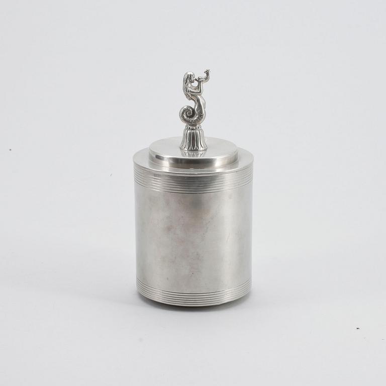 TOBAKSBURK med LOCK, tenn, art déco, CG Hallberg, 1935.