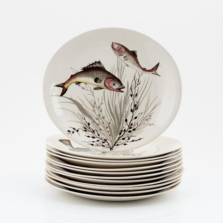 Twelve creamware plates, "Fish", Johnson Brothers, England.