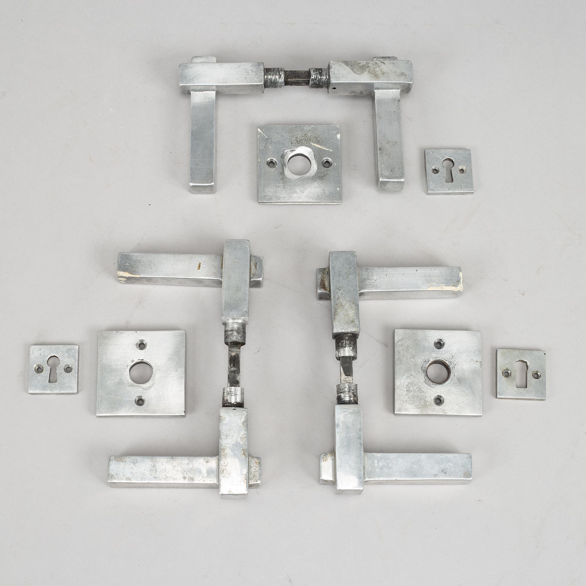 Three pairs of chrome door handles, 1930's.