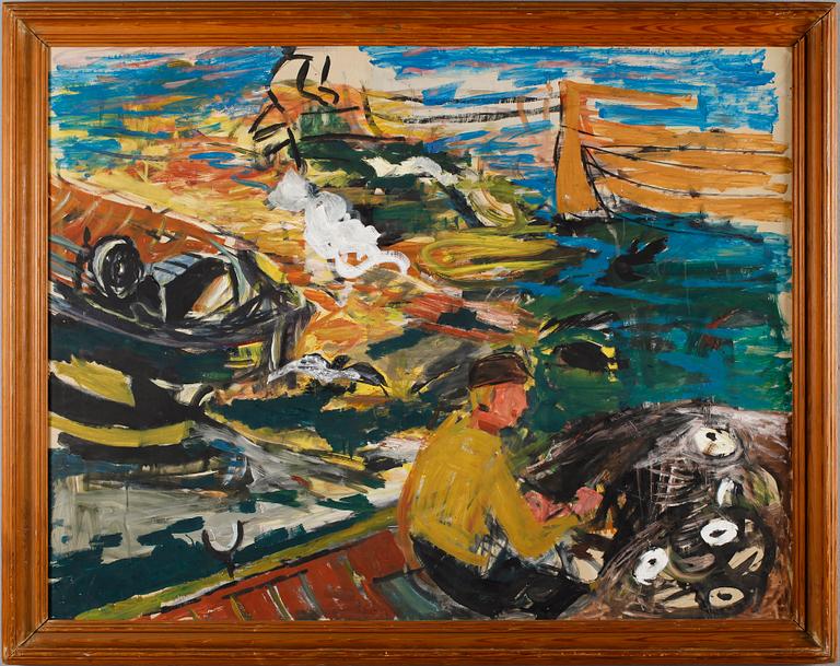 ERIC HALLSTRÖM, tempera på papper uppklistrad på pannå, ej signerad, 1930-tal.