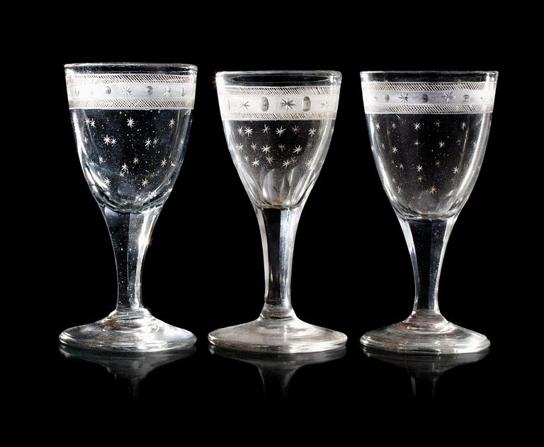 A set of 13 wine glasses, first half of 19th Century. (13).
