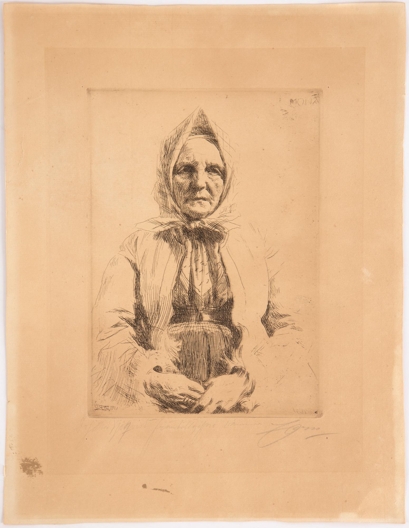 Anders Zorn, etching, 1911, signed in pencil.