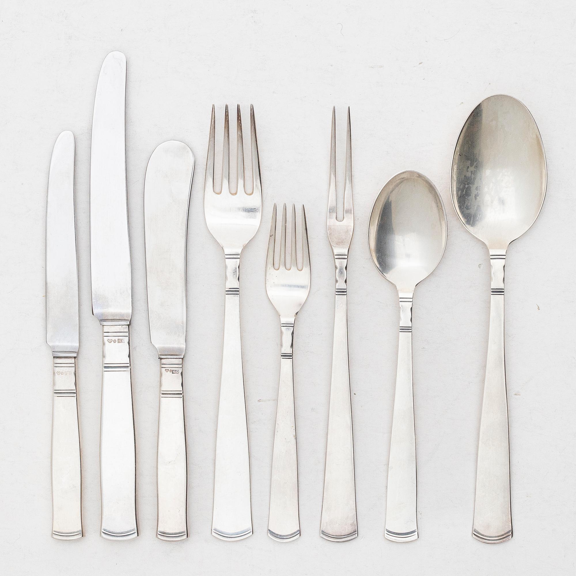 Jacob Ängman, a 79 piece silver cutlery service, model Rosenholm, GAB, second half of the 20th century.