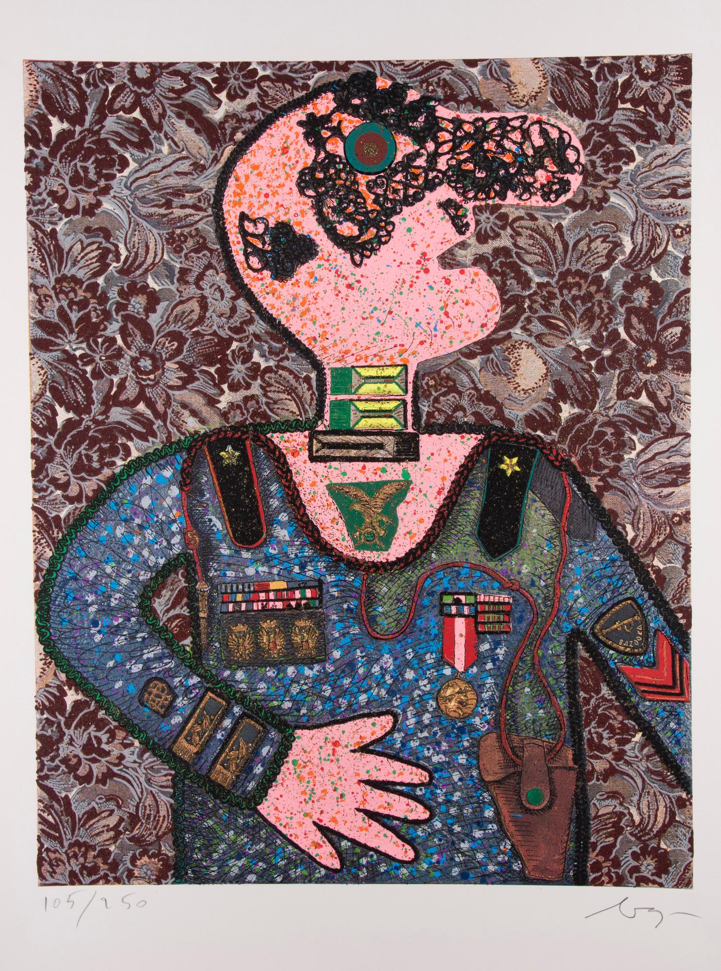 ENRICO BAJ, blandteknik och färgtryck, 5 st, signerade och numrerade.