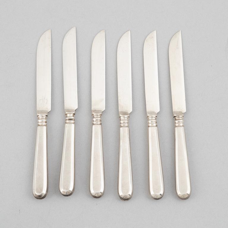 A set of six silver cheese knives, mark of H Raadus & P Osipov, Tallinn, Estonia circa 1930.