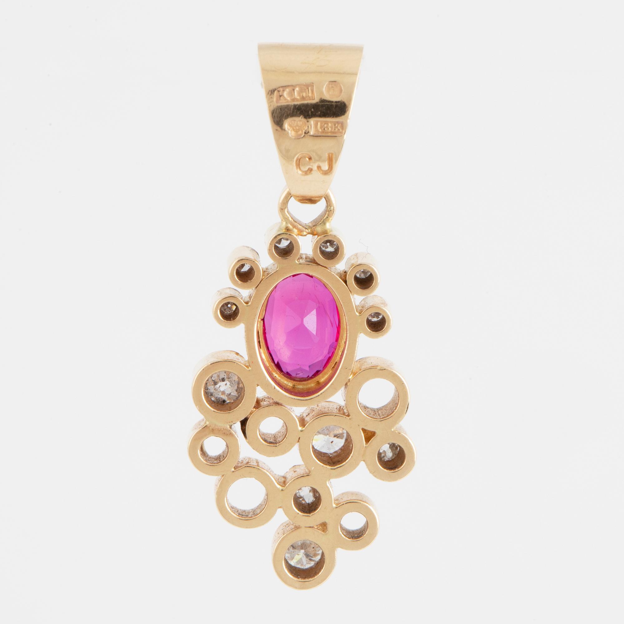 CECILIA JOHANSSON, Hänge, 18K guld, rubin och gammalslipade och åttkantslipade diamanter.