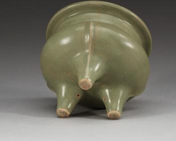 A celadon glazed tripod censer, Ming dynasty.
