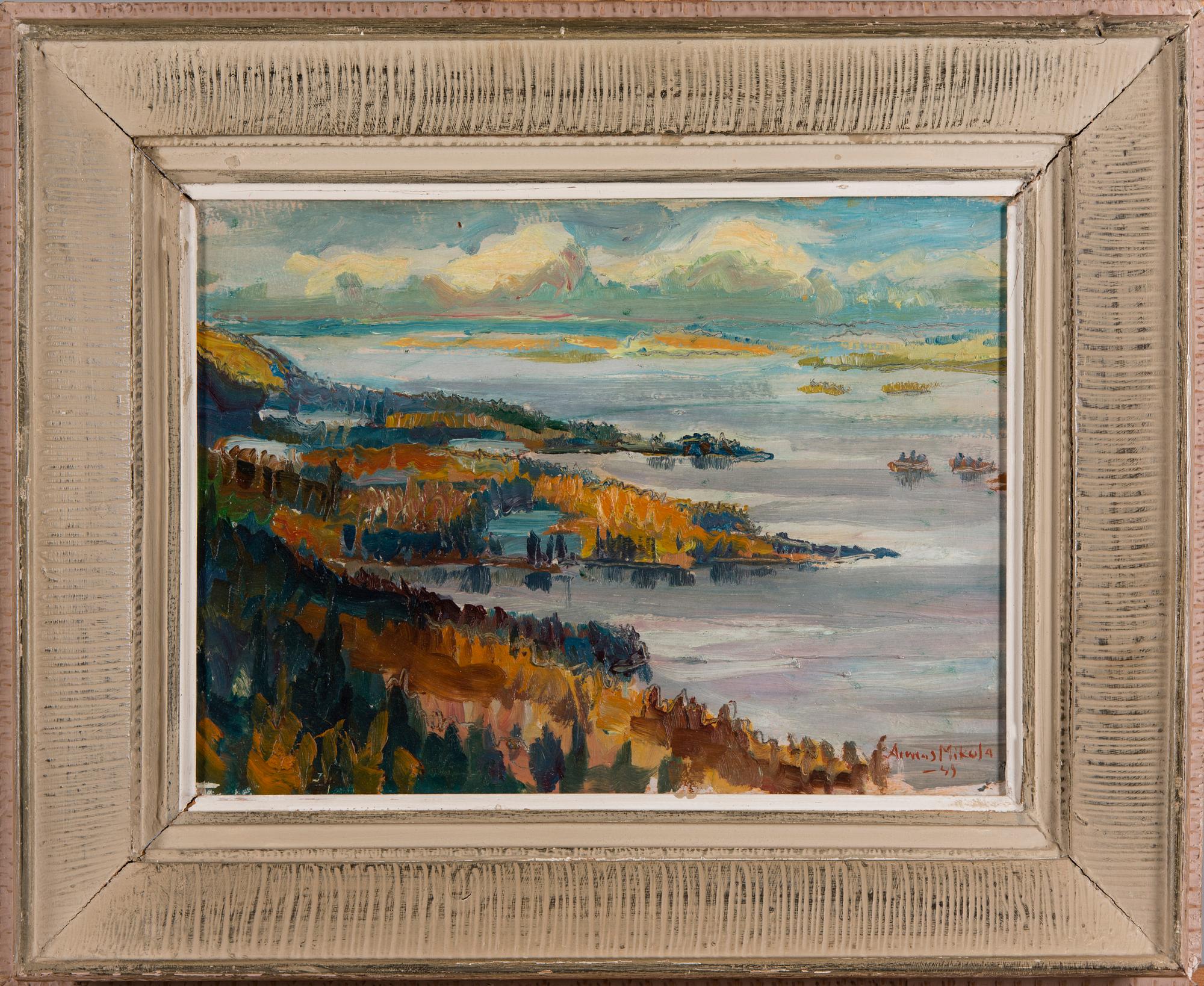 ARMAS MIKOLA, olja på kartong, signerad även a tergo och daterad -45.