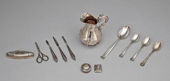 PARTI SILVER, 12 delar, bl a Johan Gottfrid Åhlén, Enköping 1871. Tot Vikt ca 309 g.