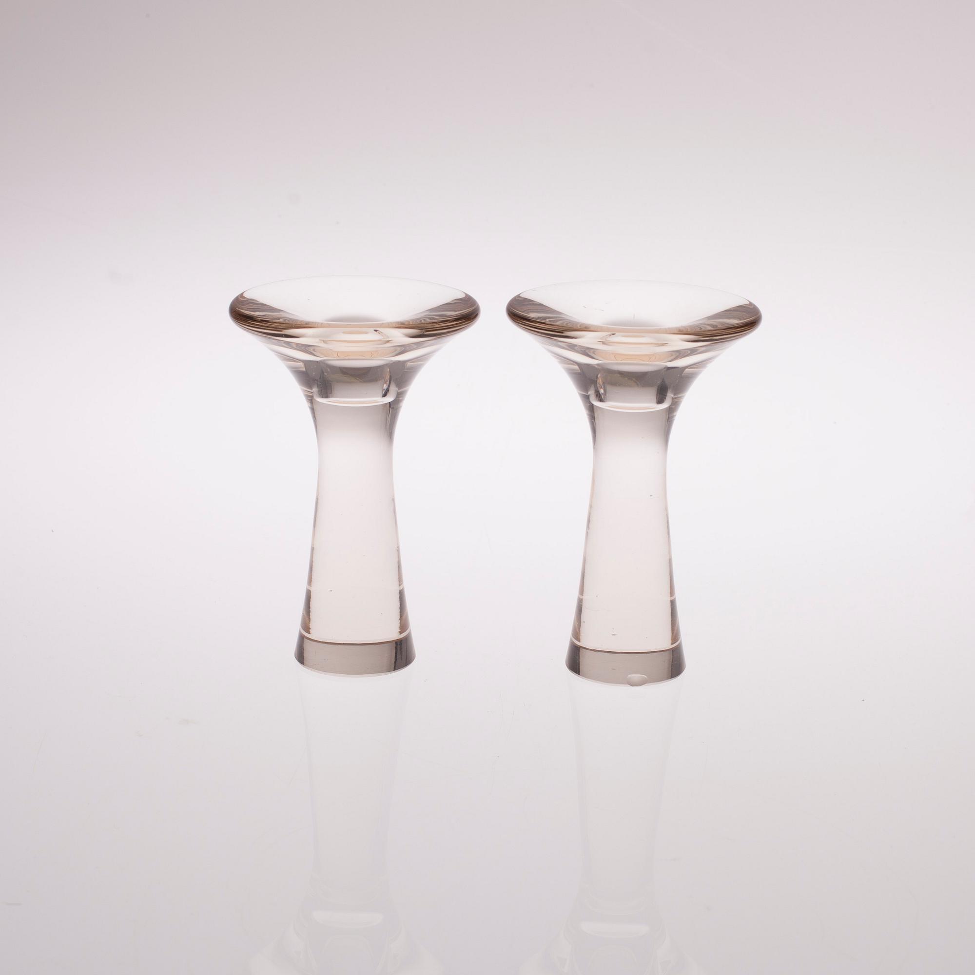 LJUSSTAKAR, ett par, glas 3412, signerade Tapio Wirkkala, Iittala, 1970-tal.