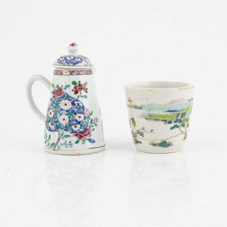 A porcelain tea pot and cup, china, 18th-19th century.