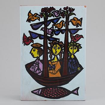 STIG LINDBERG, vas och fat, "Karneval", fajans, Gustavsbergs studio.