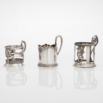 Teglashållare, 3 st, silver, 2XA-artellen S:t Petersburg, och Odessa samt Moskva, 1800-talets slut - 1900-t. början.
