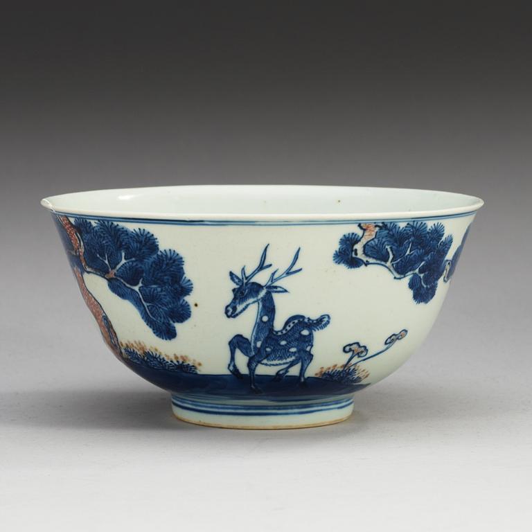 A underglaze blue and red bowl, Qing dynasty, 19th Century, with Jiaqing seal-mark.