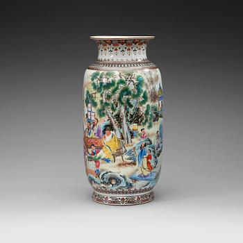 A large famille rose vase decorated with scholars in a garden, Republic.