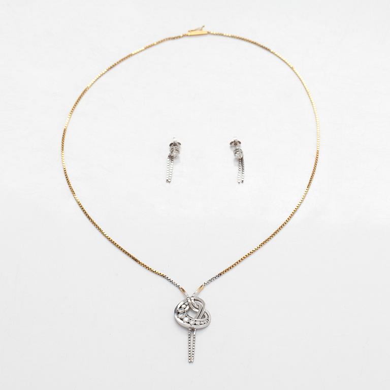 Necklace and earrings, brilliant cut diamonds, 18K white gold and gold. A. Tillander, Helsinki.