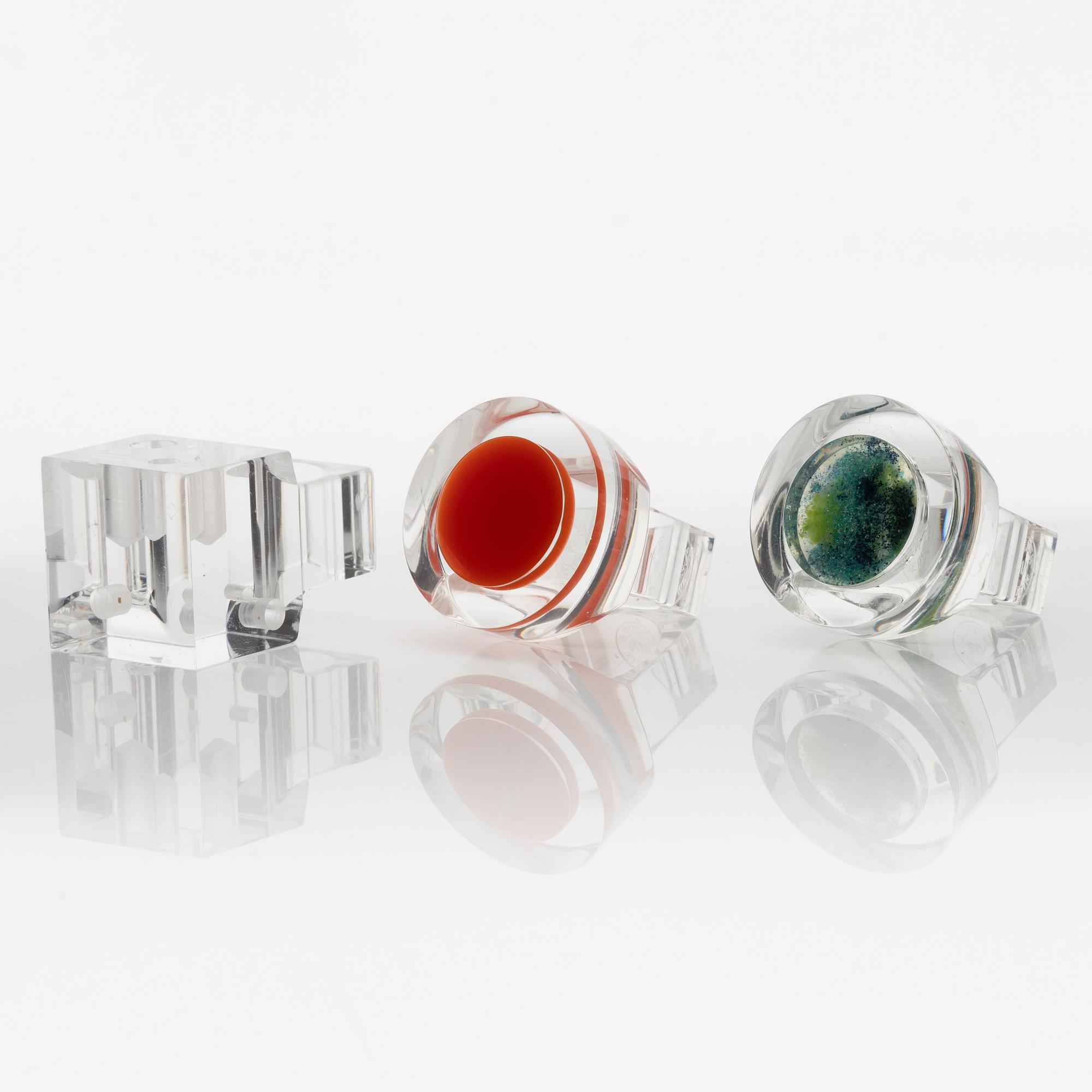 Siv Lagerström, three acrylic plastic rings, 1970s.
