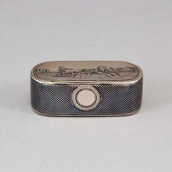 A Russian parcel-gilt silver and niello box, mark of Gustav Klingert, Moskva 1876.