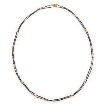 477. Collier 18K guld och stål med pärlor, sent 1800-tal.