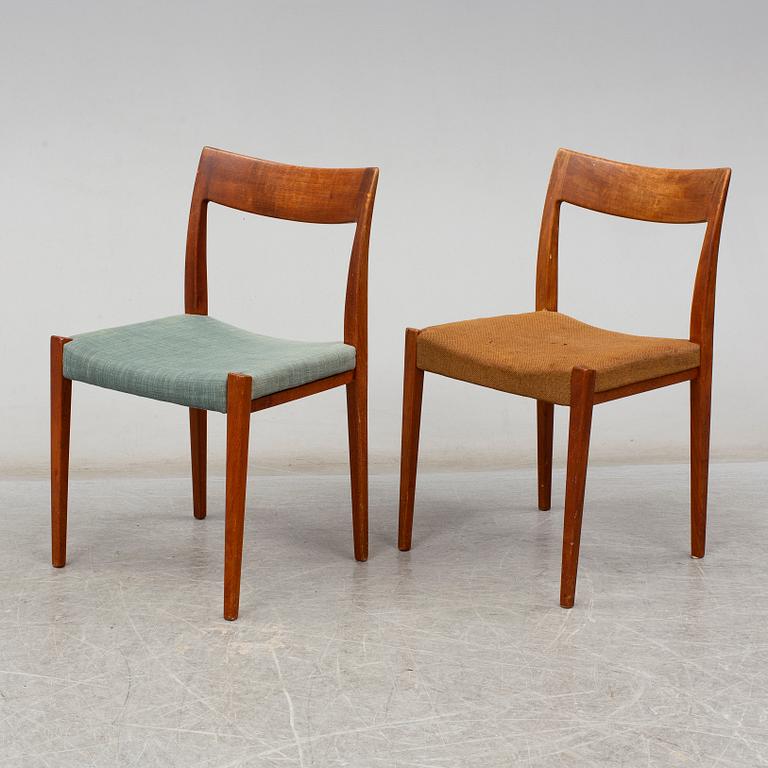 YNGVE EKSTRÖM, six Swedish teak mid 20th century dining chairs "Kontiki".