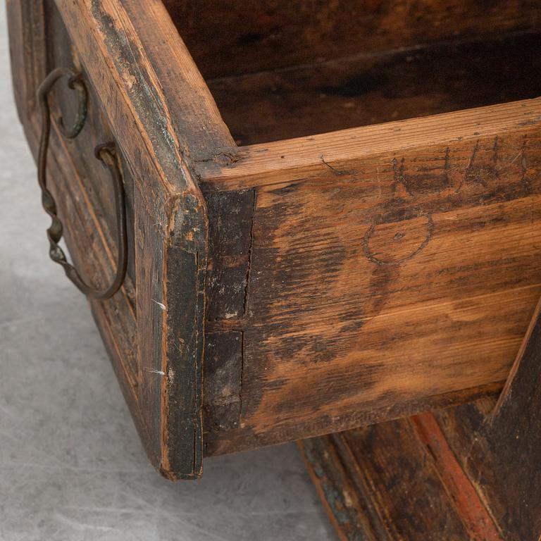 A painted corner cabinet, dated 1800.