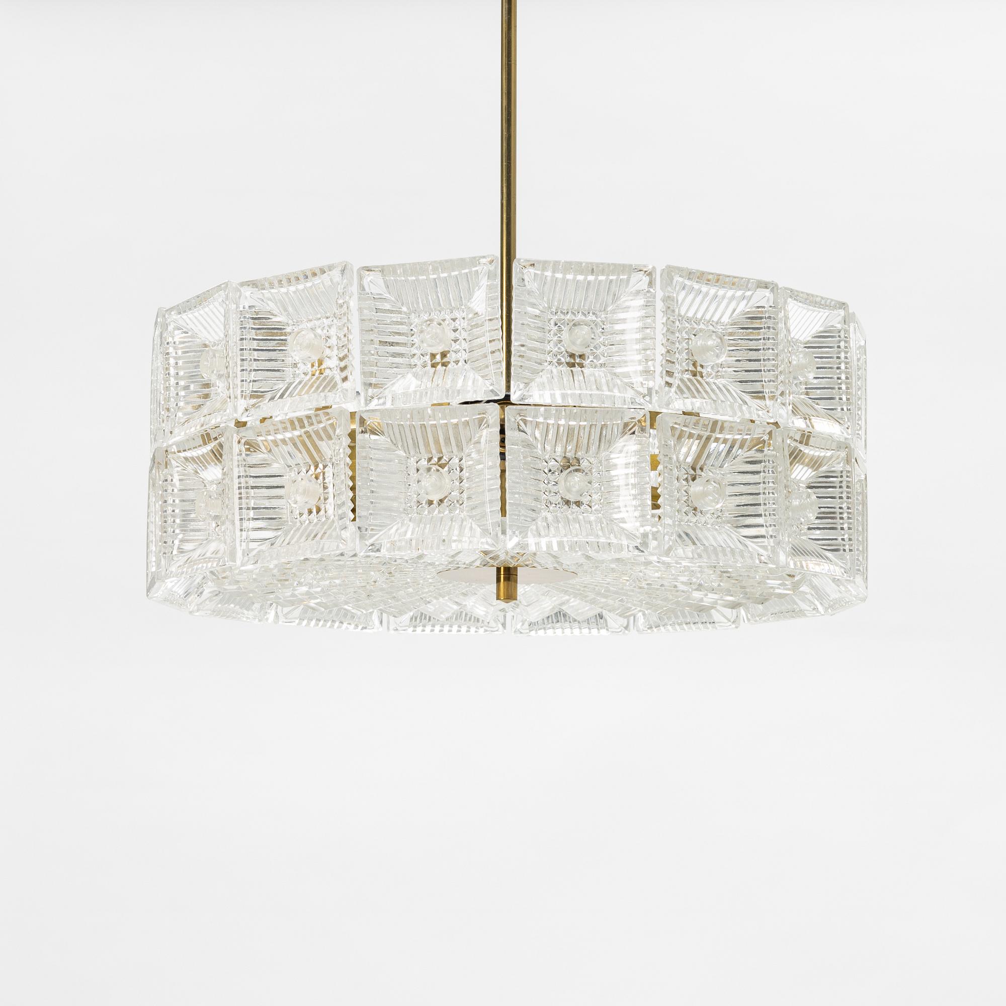 Carl Fagerlund, a glass and brass ceiling light, Orrefors.