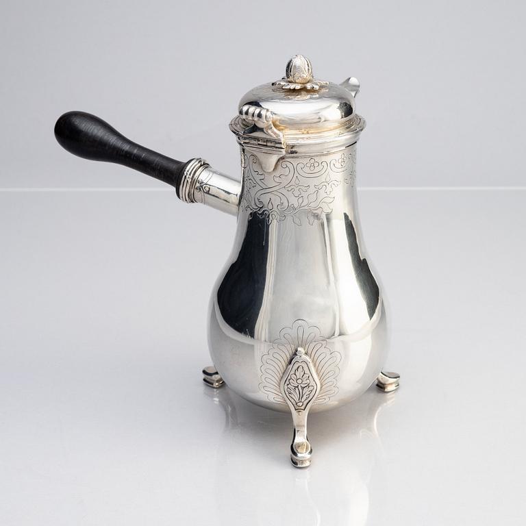Christopher Jonsen d.ä., kaffekanna, silver, Köpenhamn 1771. Rokoko.