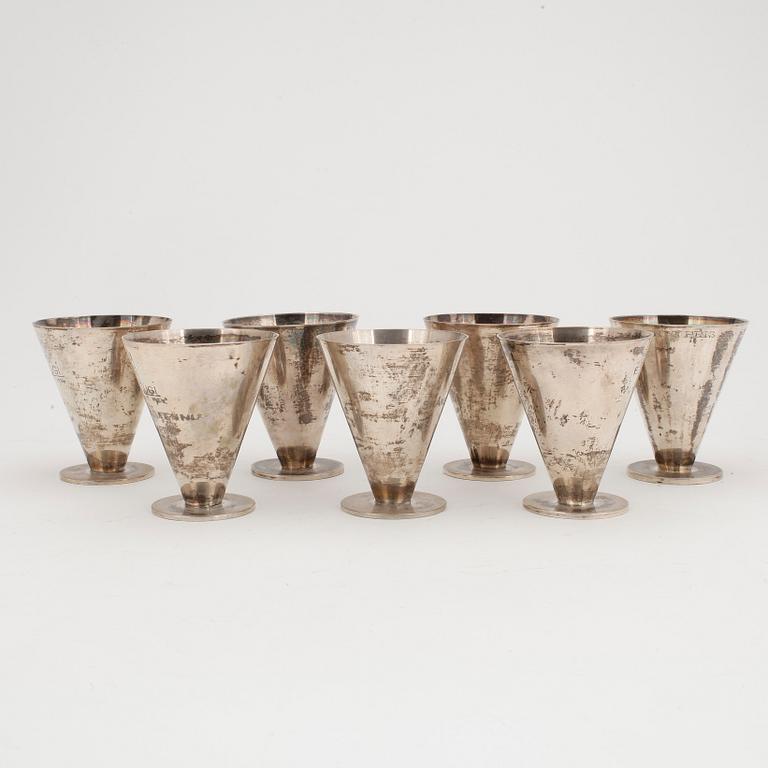 COCKTAILGLAS, 7 st, silver, Wiwen Nilsson, Lund 1931 - 1940. Vikt 469 gram.