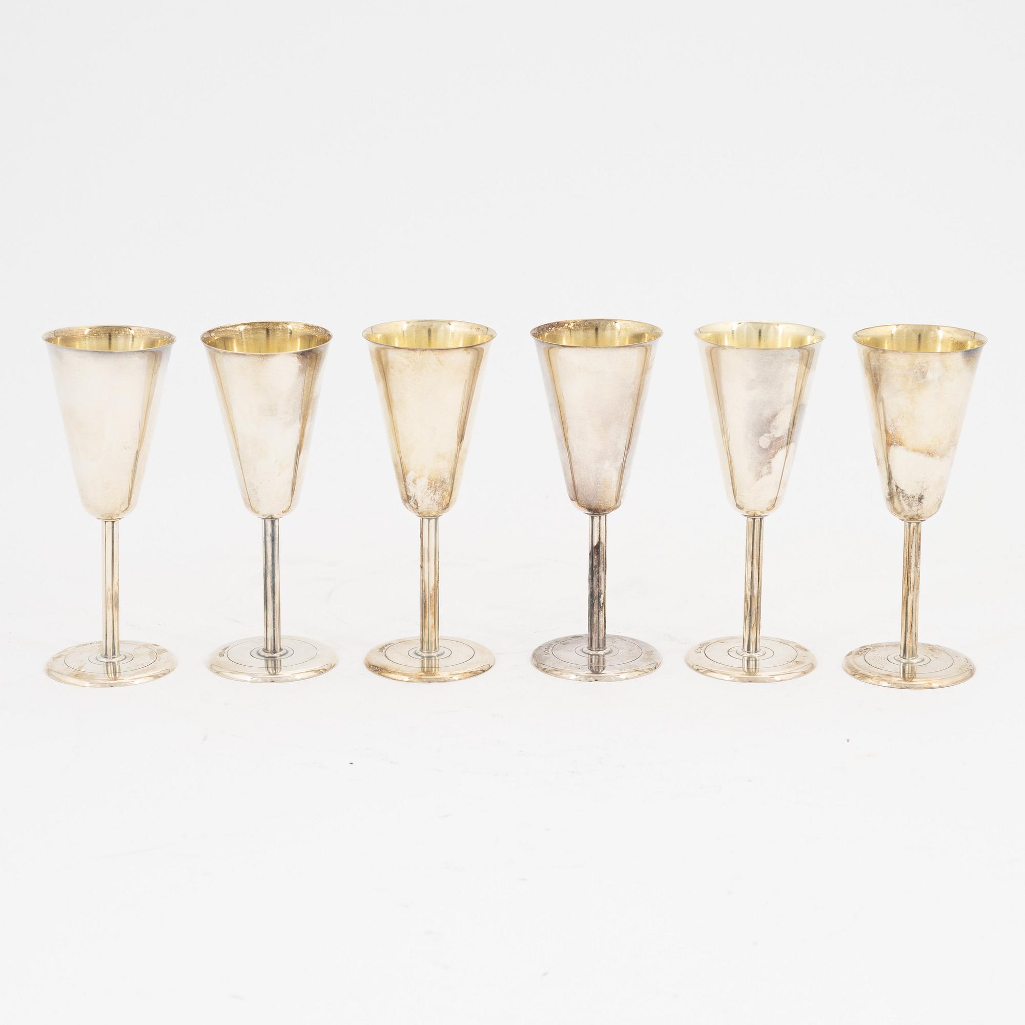 A set of six silver vodka glasses, mark of CG Hallberg, Stockholm 1955.