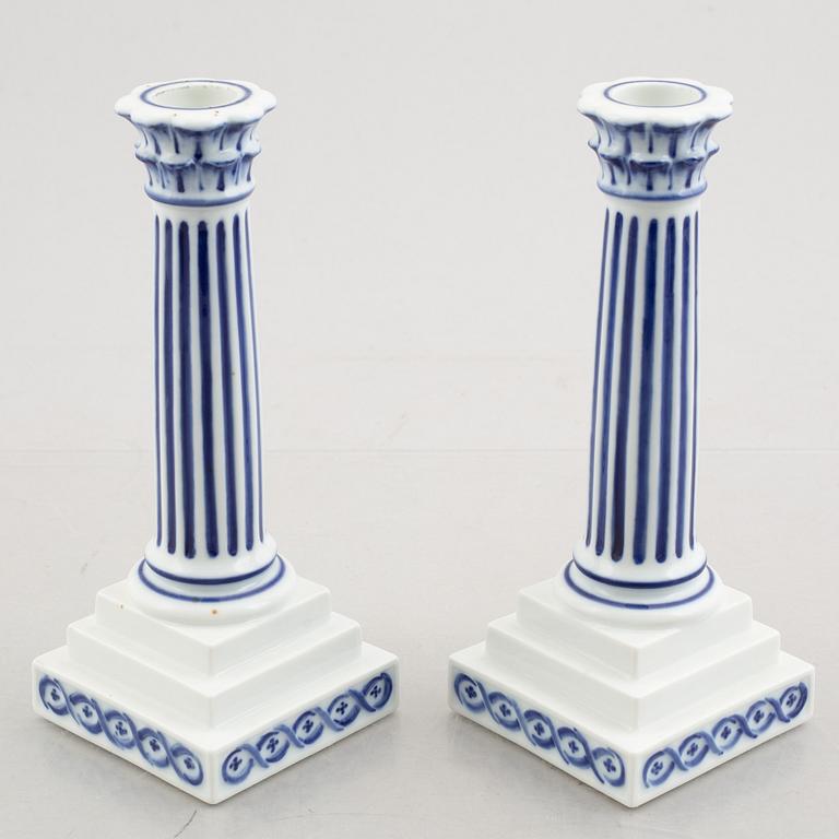 A pair of 'Blue Fluted'/'Musselmalet' porcelain candle sticks, Royal Copenhagen, model 2119, 1920s/30s.