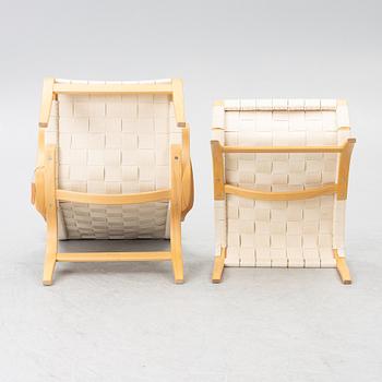 Bruno Mathsson, armchair and footstool, "Miranda", Bruno Mathsson International, Värnamo.