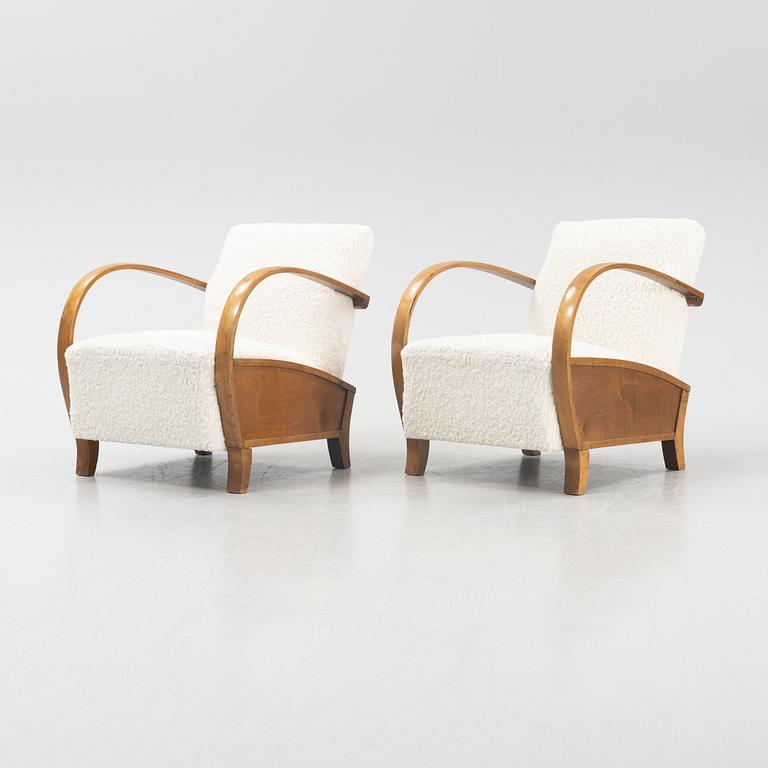 A pair of birch Swedish Modern armchairs, 1940's.