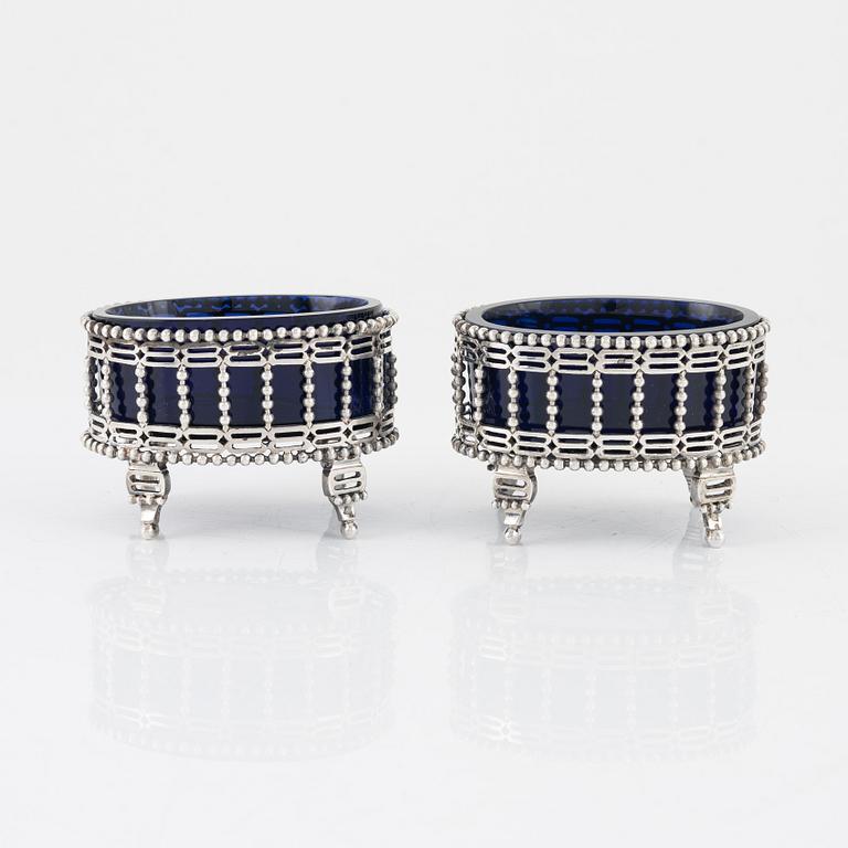 A Pair of Silver Salt Cellars, 18th century, likely Brussels, later tax stamps Linz, Austria 1806-7.