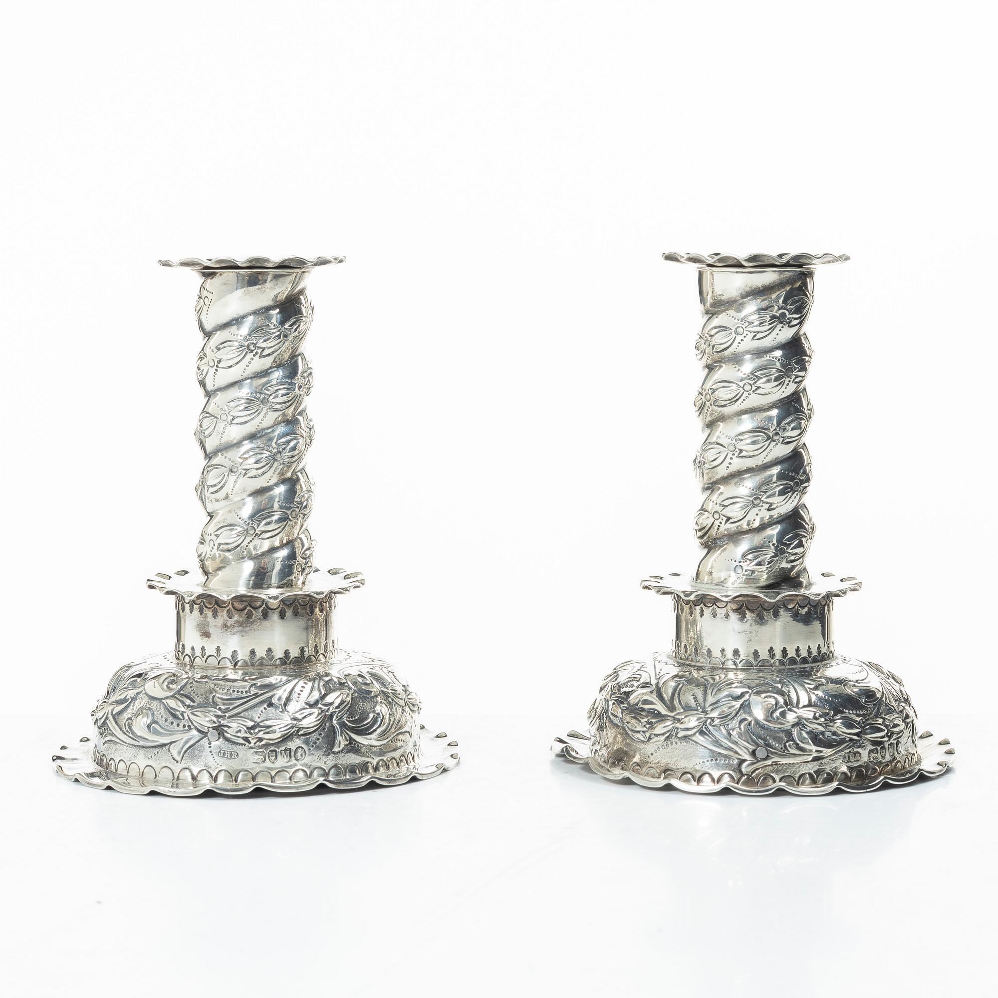 John Henry Rawlings, ljusstakar, ett par, silver, London, England, 1887.