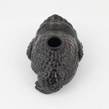 A wooden brushpot in the shape of a three legged toad, China, 20th Century.