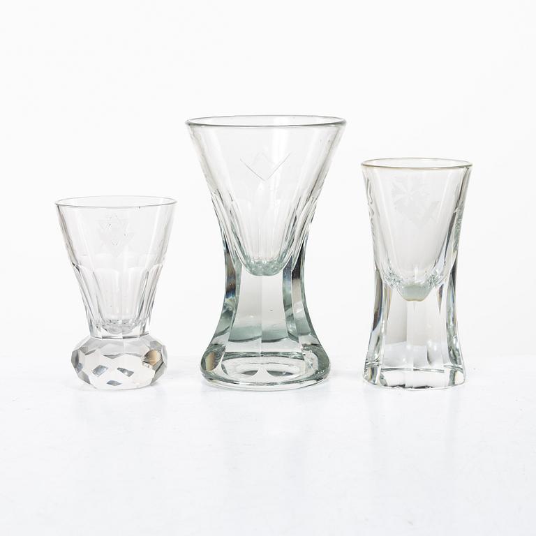 Masonic glasses, 8 pcs (6+1+1), 20th century.