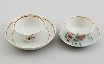 TESKÅL MED FAT OCH TESKÅL MED UDDA FAT, porslin, Kina, Qian Long 1736-1795.