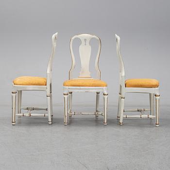 A set of three Swedish rococo / gustavian chairs, second half of the 18th century.