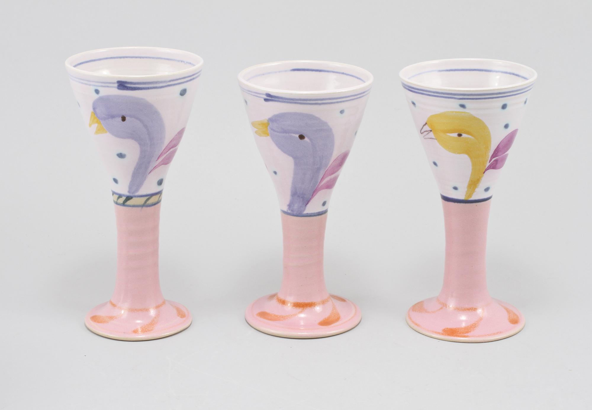 GLAS, 13 st, samt SKÅLAR, ett par, stengods, Herman Fogelin, signerade, 1900-talets slut.