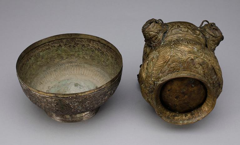 ASK med LOCK samt KÄRL, metall. Burma, 1800-tal.