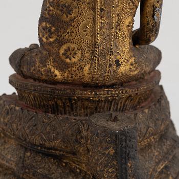 A gilt bronze Rattanakosin Buddha on a Naga throne, Thailand, 19th Century.