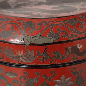 A group of three red wooden vessels, China/Southeast Asia, 20th century.